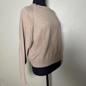Modern Minimalist Soft Knit Crewneck Sweater Relaxed Raglan Fit Warm Taupe M